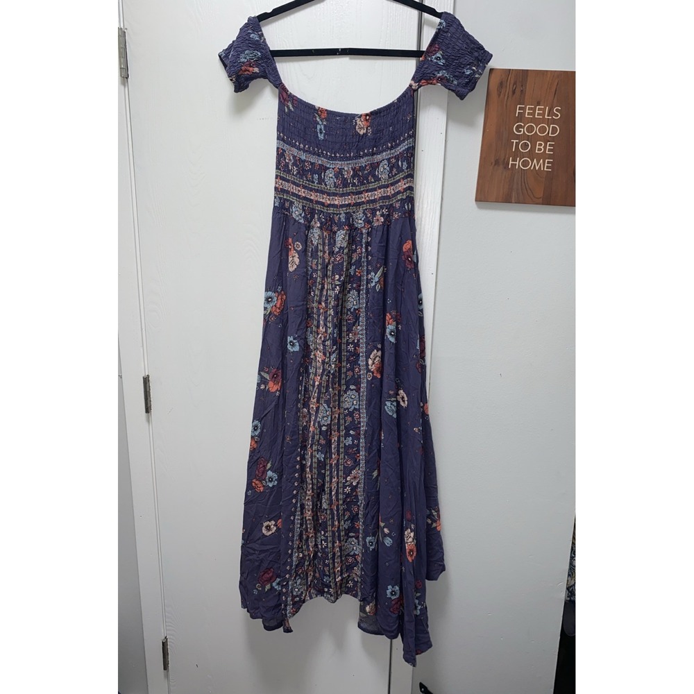 Jaase Small Blue Purplish Floral Boho Off Shoulder Smocked Midi Dress Beautiful - Picture 7 of 11